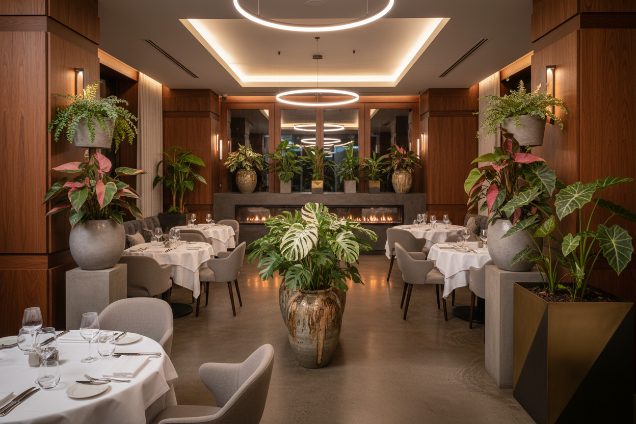 piante rare e vasi di design ristorante